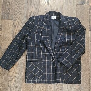 VINTAGE Stylish Black Plaid Blazer
